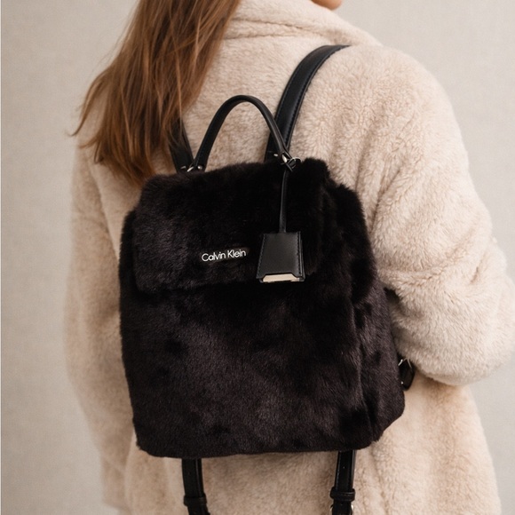 Calvin Klein Leilani Faux Fur Mini Backpack Black NWT Designer Bag main image 5